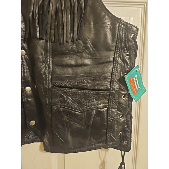 NWT GIOVANNI NAVARRE Genuine Leather Vest Size XXXL 3XL Black Button Up Tassels - Picture 4 of 13